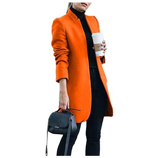 Onsoyours donna cappotto di lana lungo cardigan casual cappotto manica lunga tinta unita giacche capispalla giacche vintage calde e sottili autunno inverno arancione m