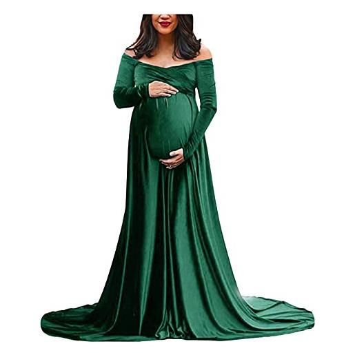 Dawwoti donne abito di velluto di maternità per photoshoot, al largo della spalla wrap maxi abito con