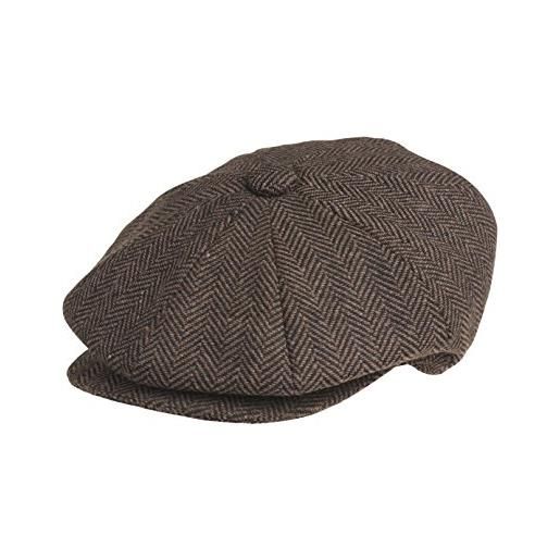 Peaky Blinders, berretto piatto a 8 spicchi in stile "newsboy", in tweed di lana grey pinstripe l