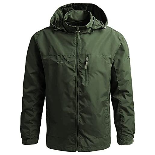 ORANDESIGNE giacca da alpinismo da uomo giacca a vento con cappuccio staccabile giacca sportiva da trekking all'aperto calda cappotti invernale a verde s