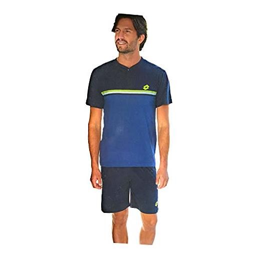 Lotto pigiama uomo corto estivo - pigiama uomo cotone - t-shirt + pantaloncino - completo uomo sportivo - completo uomo casa - completo uomo estivo cotone (1110 blu, xl)