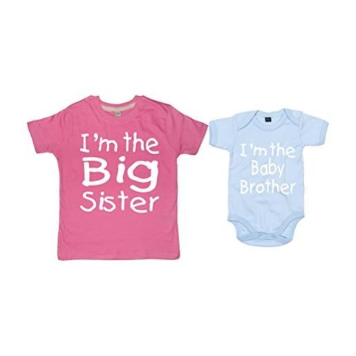 Edward Sinclair, set regalo con maglietta e body abbinati per sorella maggiore e fratello minore, bubble gum rosa. , 5-6 anni / 0-3 mesi