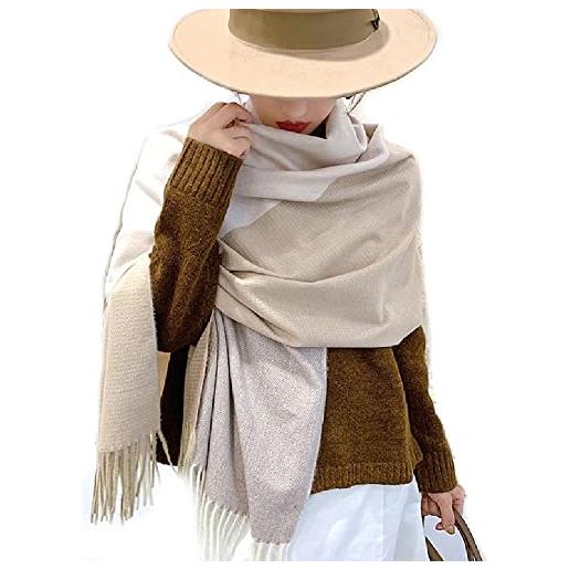 Brillabenny sciarpa stola pashmina mantella scialle donna ragazza lana e cashmere (beige e marrone)