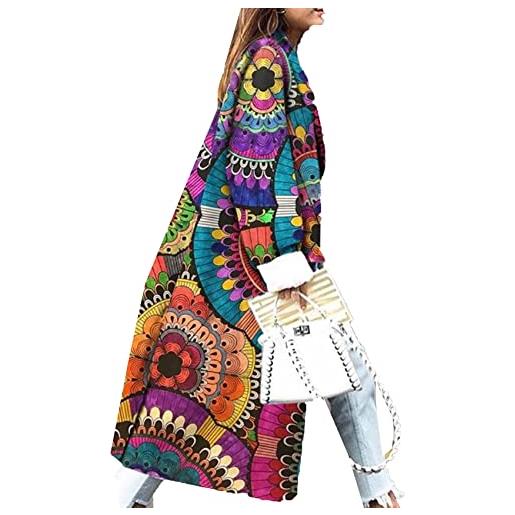 WHZXYDN, autunno e inverno moda colore abbinato bavero stampa digitale giacca cappotto di lana double face donna, m