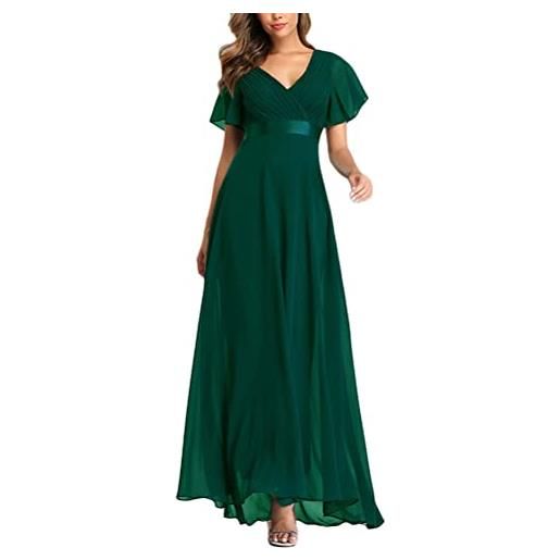 ORANDESIGNE vestito da cerimonia donna stile impero linea ad a scollo a v maniche corte vestito lungo abito da ballo sera vestito a garza a verde l