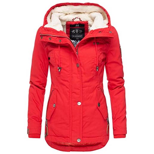 Marikoo cappotto corto invernale da donna con cappuccio bikoo xs-xxl, colore: rosso, l