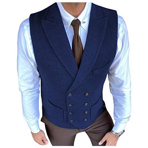 HSLS gilet da uomo casual vestibilità regolare gilet doppiopetto in lana scamosciata per sposi(xxl, blu reale)