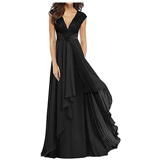 KURFACE abito lungo per la madre della sposa con ruches, scollo a v, senza maniche, per ospiti di matrimonio, abiti da sera per donne, blu cielo, 40