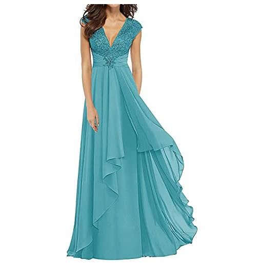 KURFACE madre della sposa sposo abito lungo volant scollo a v senza maniche abiti da sera per gli ospiti di nozze per le donne, fucsia, 42