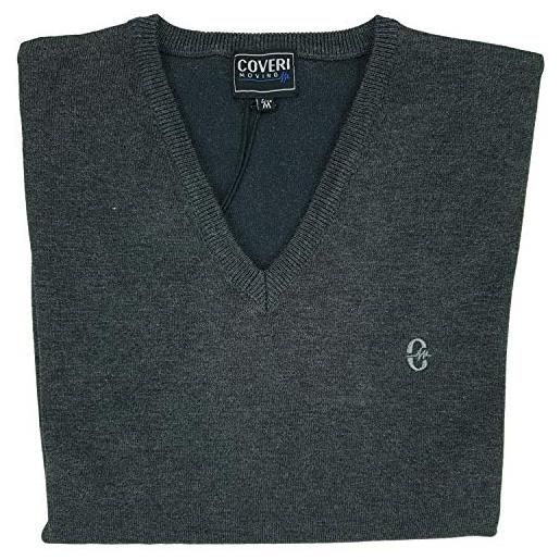 Coveri maglione uomo scollo v pullover punta tinta unita elegante classico maglioncino (l - grigio scuro)