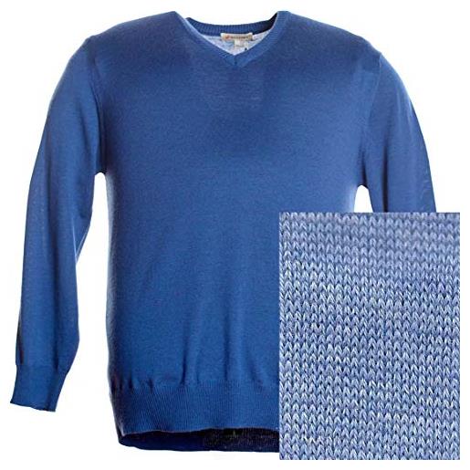 Maxfort taglie forti uomo maglia lana merinos scollo a v oversize plus size (2xl, azzurro)