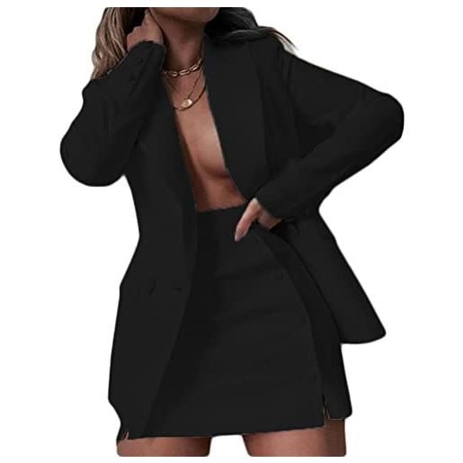 Onsoyours completo suit giacca minigonna donna da casual abito tinta unita a maniche lunghe due pezzi gonne blazer a nero s