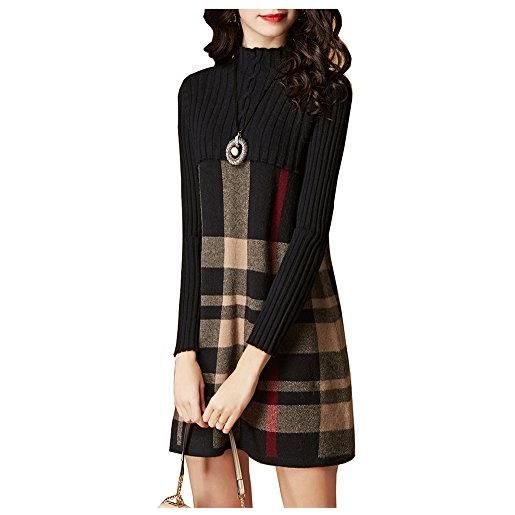 Lacus-IT vestito invernale lavorato a maglia da donna 2017-abito a maniche lunghe a vita alta con collo alto e maniche lunghe (nero, l)