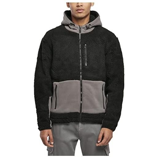 Urban Classics hooded sherpa jacket giacca, nero/asfalto, s uomo