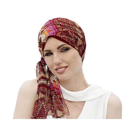 MASUMI daisy - copricapo a turbante in cotone - per pazienti cancro, per chi soffre di alopecia o perdita di capelli - donna - mosaico rosso