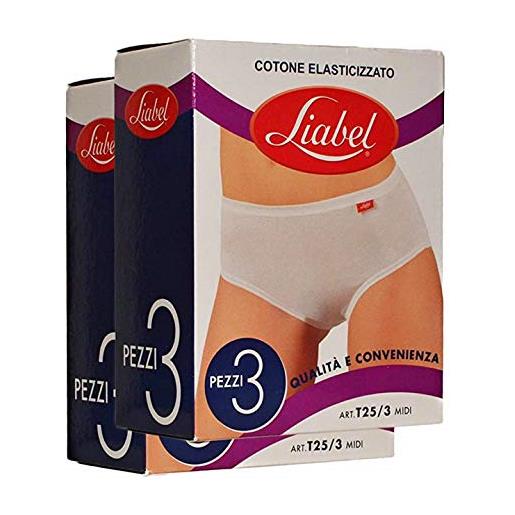 Liabel slip donna modello midi, offerta 6-12 pezzi, slip donna cotone art t25 (6 pezzi bianco, l)