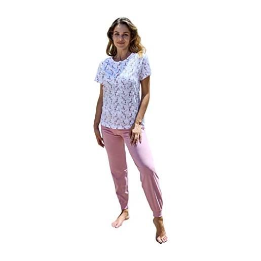 Leo Corsetteria pigiama donna classico 100 cotone mezza manica con pantalone lungo serafino m bianco rosa