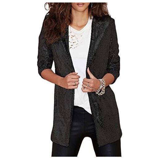 Minetom donna paillettes blazer giacca con paillettes casual manica lunga glitter party lucido risvolto cappotto rave capispalla cappotti d nero m