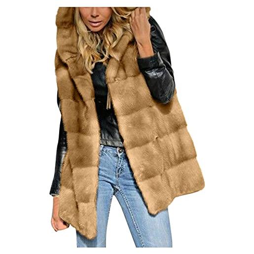 MaNMaNing gilet corto con cappuccio senza maniche in eco-pelliccia gilet gilet scaldamuscoli capispalla da donna