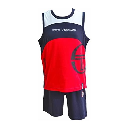 Sergio Tacchini completo sportivo bambino e ragazzo, t-shirt + pantaloncino, completo bambino estivo in cotone, pigiama bambino corto estivo (0226 rosso, 10 anni)