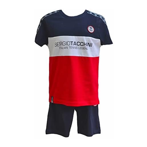 Sergio Tacchini completo sportivo bambino e ragazzo, t-shirt + pantaloncino, completo bambino estivo in cotone, pigiama bambino corto estivo (0209 rosso, 16 anni)