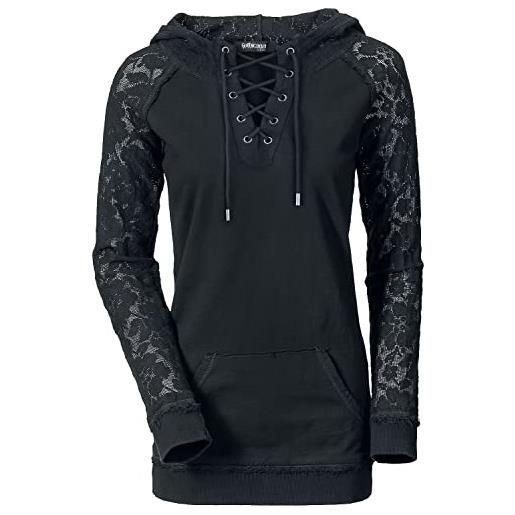 Gothicana by EMP donna maglione nero con cappuccio e pizzo s