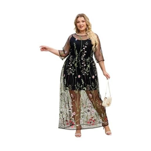 BaronHong maxi abito da ballo in tulle ricamato floreale donna con abito a maniche lunghe a maniche lunghe (grigio chiaro, 3xl)