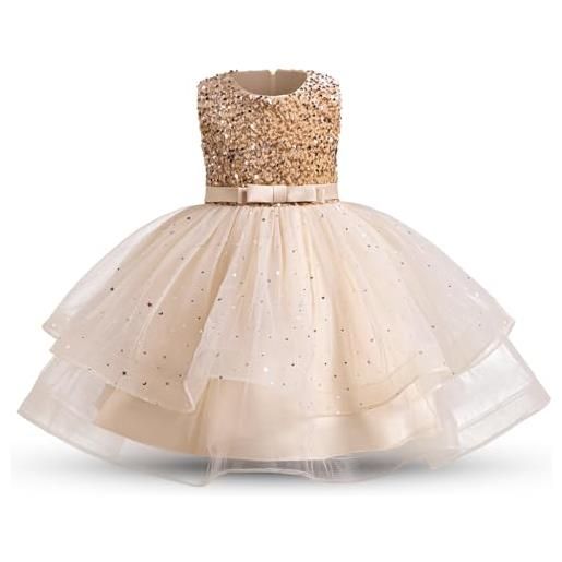 TTYAOVO abito da ragazza di fiori con paillettes a forma di stella vestito da principessa in tulle taglia 140(7-8 anni, 55 champagne)