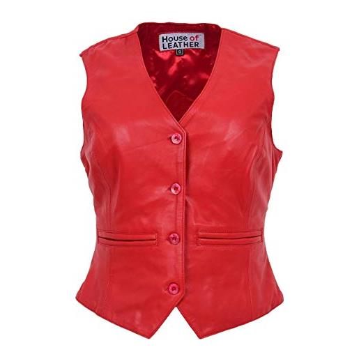 House Of Leather gilet da donna in vera pelle con chiusura a bottone, stile tradizionale rita rosso 42