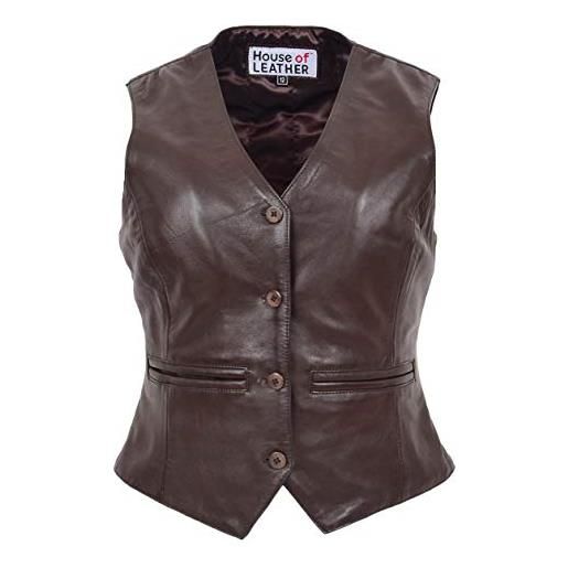 House Of Leather gilet da donna in vera pelle, chiusura con bottoni, stile tradizionale rita, marrone chiaro, 20