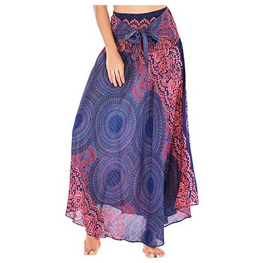 YAOTT 2 in 1 gonna e vestito da donna, gonne da spiaggia floreale boho etnico tailandese estate gonne hippie per pilates blu zaffiro