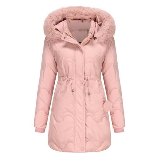 Onsoyours cappotto invernale da donna elegante piumino pelliccia giacca con cappuccio trench giubbotto giubbino in pile tinta unita c rosa s