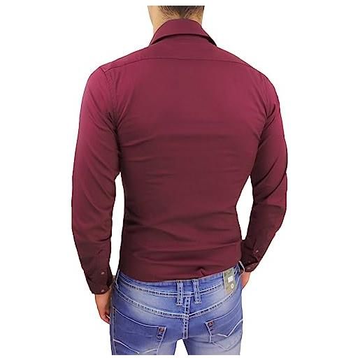 Evoga camicia uomo elegante casual slim fit elasticizzata aderente (l, bianco)