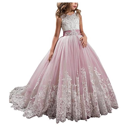 JLCHEN princess lilac long girls pageant dresses kids prom puffy tulle ball gown (white, 4-5)