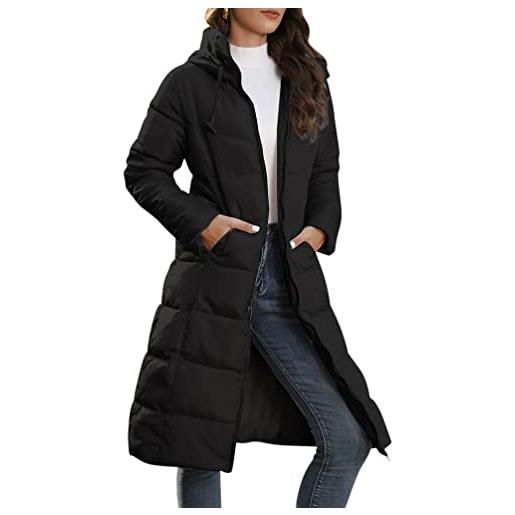 Minetom cappotto invernale donna elegante manica lunga cerniera caldo antivento giacca lunga invernale parka con cappuccio tasche a nero m