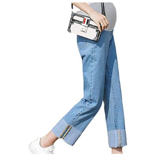 Kewing pantaloni da donna elasticizzati per il tempo libero per donne incinte - maternità traspirante cintura regolabile pancia infermieristica gamba larga jeans