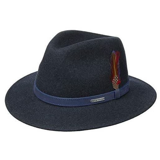 Stetson powell traveller cappello di feltro uomo - cappello robusto e idrorepellente (asahi guard) - made in eu - cappello in feltro mélange - cappello outdoor estate/inverno blu m (56-57 cm)