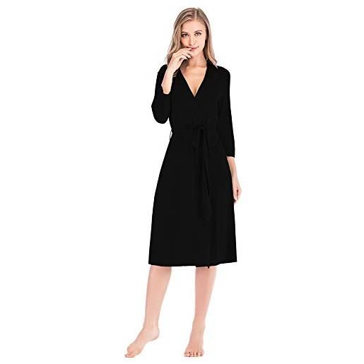 Jamron donna magra cotone vestaglia chimono vestiti v-collo 3/4 manica lungo cardigan da notte nero sn07421 l
