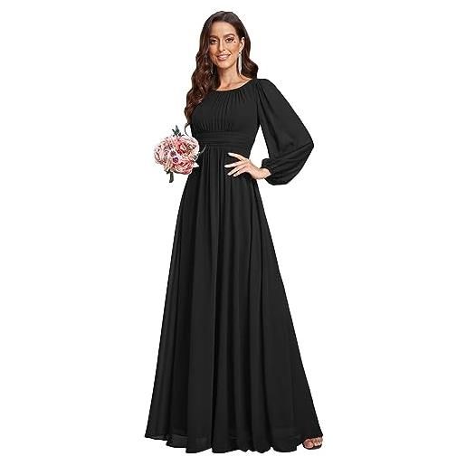 Ever-Pretty vestito da sera donna lungo cintura rotondo manica lunga elegante abiti da cerimonia es0106b viola scuro 38