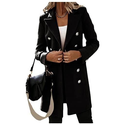 Osheoiso cappotto di lana da donna casual cappotti lungo invernali autunno maniche lunghe moda eleganti taglie forti giacca a nero s