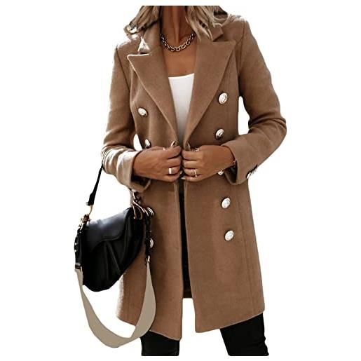 Osheoiso cappotto di lana da donna cappotti lungo invernali autunno maniche lunghe moda casual eleganti taglie forti giacca a cachi xl
