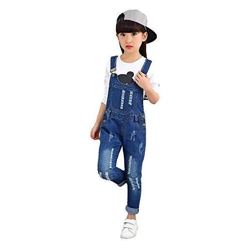 KIDSCOOL SPACE salopette di jeans per bambina, abbigliamento da lavoro in jeans slim lavato per bambini piccoli, blu intenso, 5-6 anni