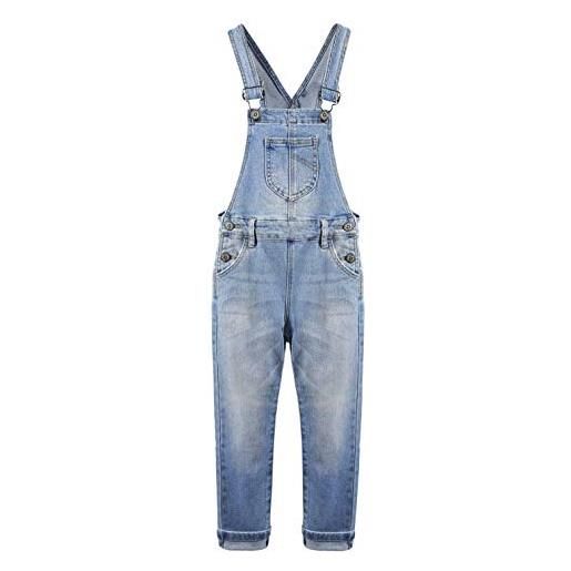 KIDSCOOL SPACE salopette di jeans per bambina, abbigliamento da lavoro in jeans strappati da bambino grande, azzurro, 6-7 anni