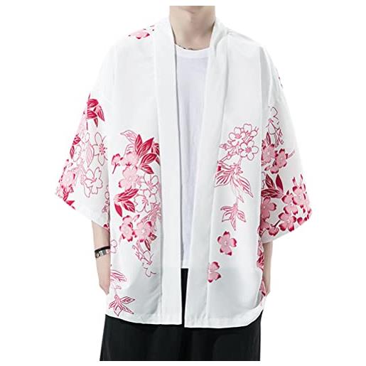 Generic uomo estate kimono cardigan haori giacca cloak retro stampato giapponesi 3/4 manica hippie harajuku yukata tops
