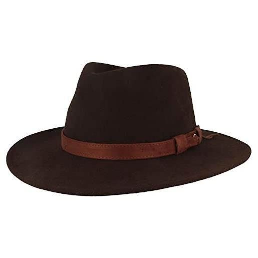 Hut Breiter breiter cappello da trekking feltro 100% lana, pieghevole e impermeabile, fedora finiture in pelle, da uomo e donna, nero - frange, 57