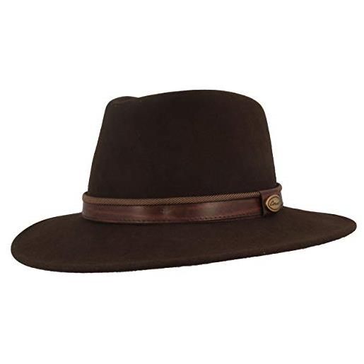 Hut Breiter breiter cappello da trekking feltro 100% lana, pieghevole e impermeabile, fedora finiture in pelle, da uomo e donna, marrone - frange, 62