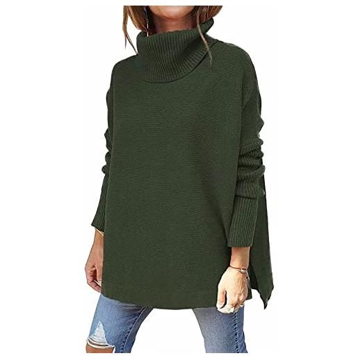 LIAOPUFUS maglia girocollo invernale da donna nanica di pipistrello sciolto comodo grandi dimensioni maglione a maglia (verde, 2xl)