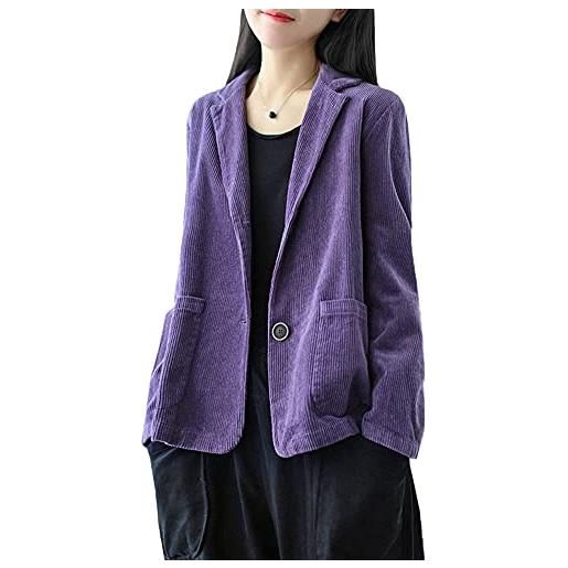 YM YOUMU donne vintage semplice velluto a coste giacca blazer due bottoni maniche lunghe cappotto top con tasche, nero, x-large