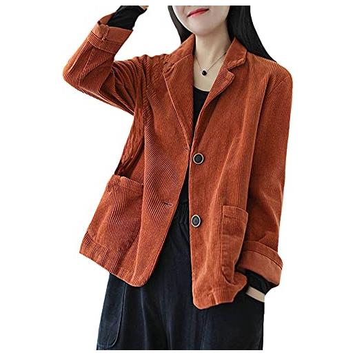 YM YOUMU donne vintage semplice velluto a coste giacca blazer due bottoni maniche lunghe cappotto top con tasche - blu, x-large