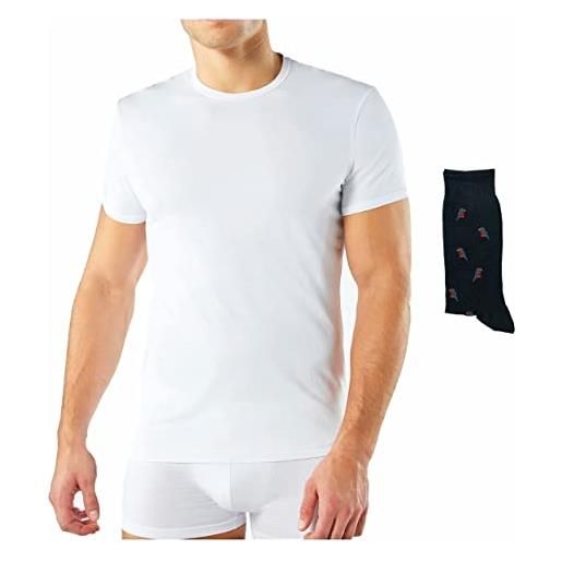 Enrico Coveri 3-6 pezzi maglietta intima 100% cotone filo di scozia + calza omaggio maglietta intima uomo in cotone filo di scozia (3 pezzi. Bianco+calza omaggio, 7)